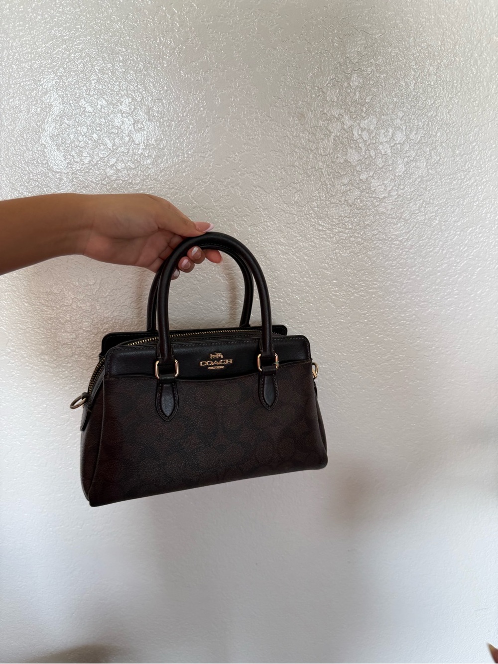 COACH Dark Brown Signature Satchel with Gold Hardware